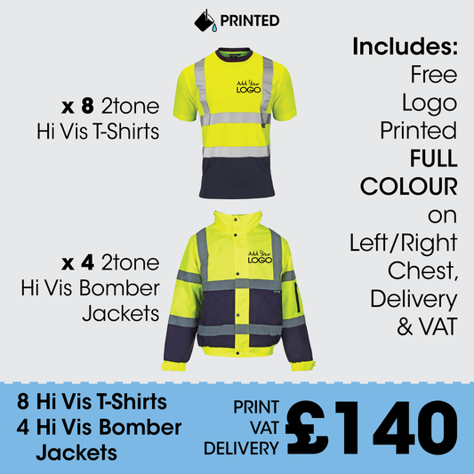 8+4 Hi Vis T-shirt & Bomber Jackets 2 Tone - FREE LOGO & DELIVERY