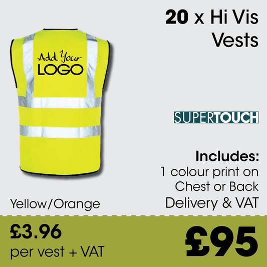 20 x Hi Vis Vest  - Incl. 1 Colour Logo + FREE Delivery