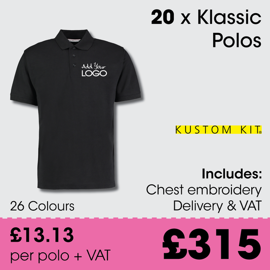 20 x kUSTOM kIT Polos + Free Logo & Delivery
