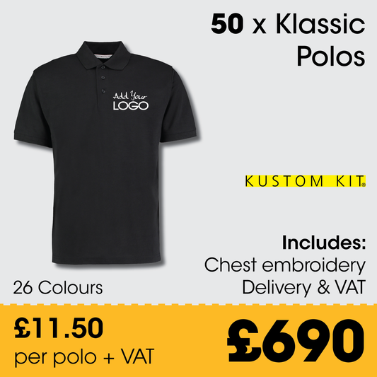 50 x kUSTOM kIT Polos + Free Logo & Delivery