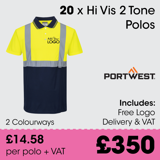 20 x Portwest Hi Vis Polos + Free Logo & Delivery