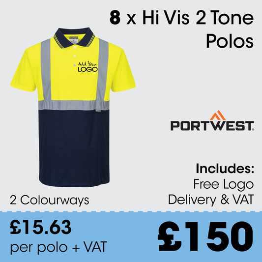 8 x Portwest Hi Vis Polos + Free Logo & Delivery