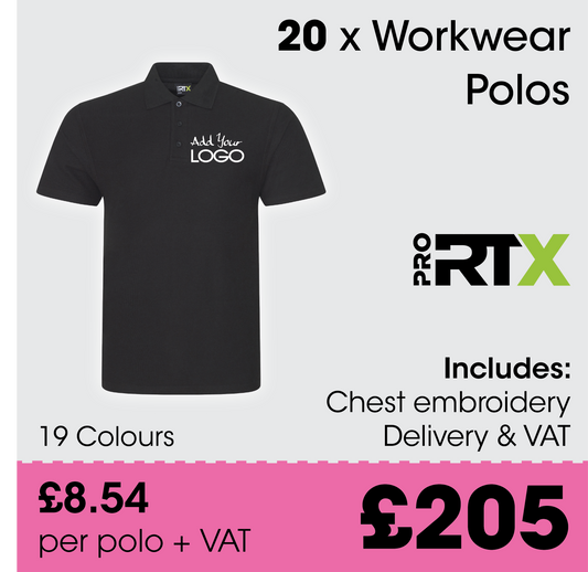 20 x Pro RTX Polos + Free Logo & Delivery