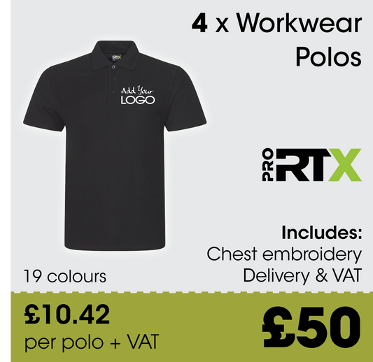 4 x Pro RTX Polos + Free Logo & Delivery