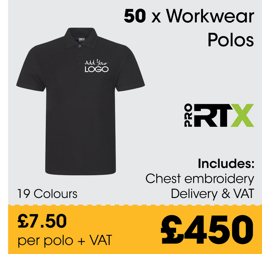 50 x Pro RTX Polos + Free Logo & Delivery