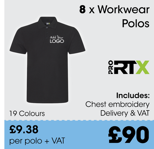 8 x Pro RTX Polos + Free Logo & Delivery