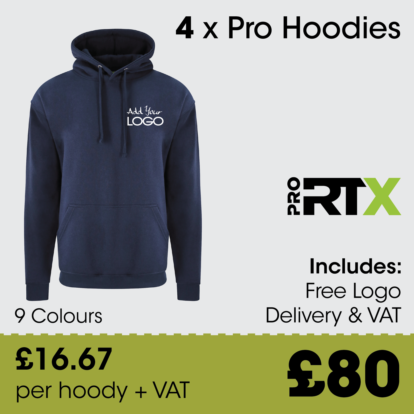 4 x PRORTX Pro Hoodies - Incl. Logo + FREE Delivery