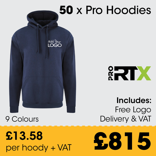 50 x PRORTX Pro Hoodies  - Incl. Logo + FREE Delivery