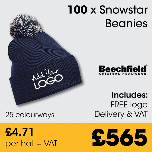 100 x Snowstar Bobble Hats + Free Logo & Delivery