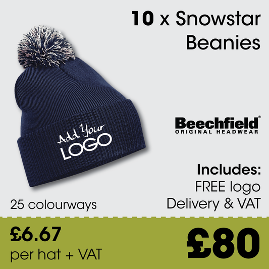 10 x Snowstar Bobble Hats + Free Logo & Delivery