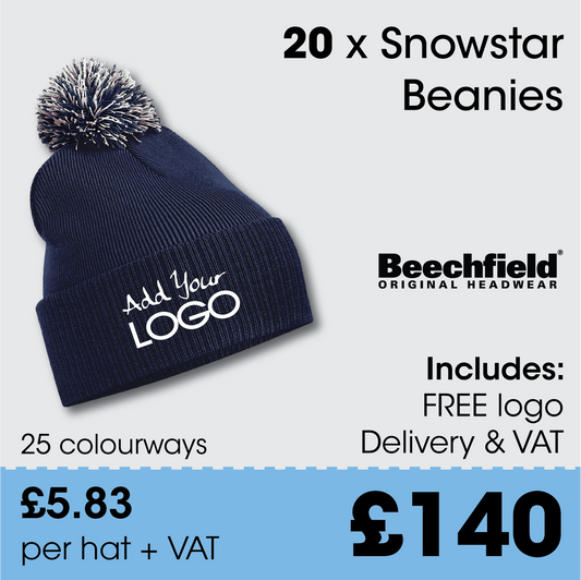 20 x Snowstar Bobble Hats + Free Logo & Delivery