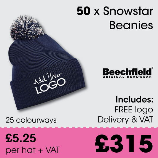50 x Snowstar Bobble Hats + Free Logo & Delivery