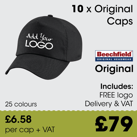 10 x Beechfield Original Cap + Free Logo & Delivery