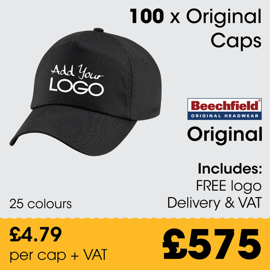 100 x Beechfield Original Cap + Free Logo & Delivery