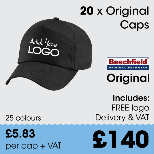 20 x Beechfield Original Cap + Free Logo & Delivery