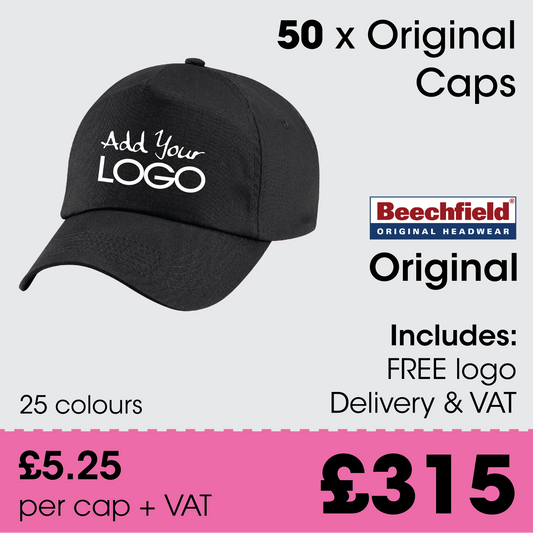 50 x Beechfield Original Cap + Free Logo & Delivery