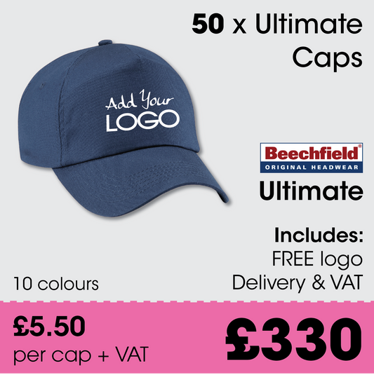50 x Beechfield Ultimate Cap + Free Logo & Delivery