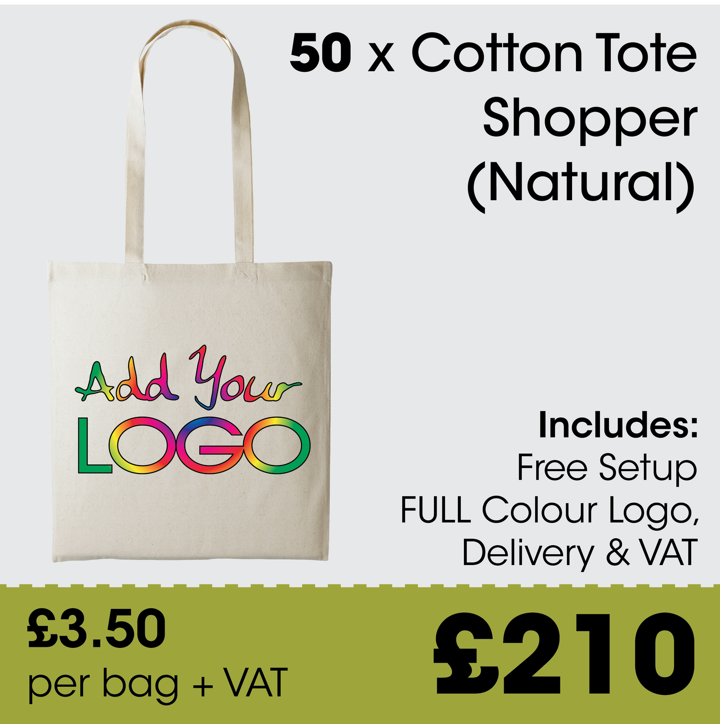 50 Cotton Shoppers including FULL colour print, VAT & DELIVERY