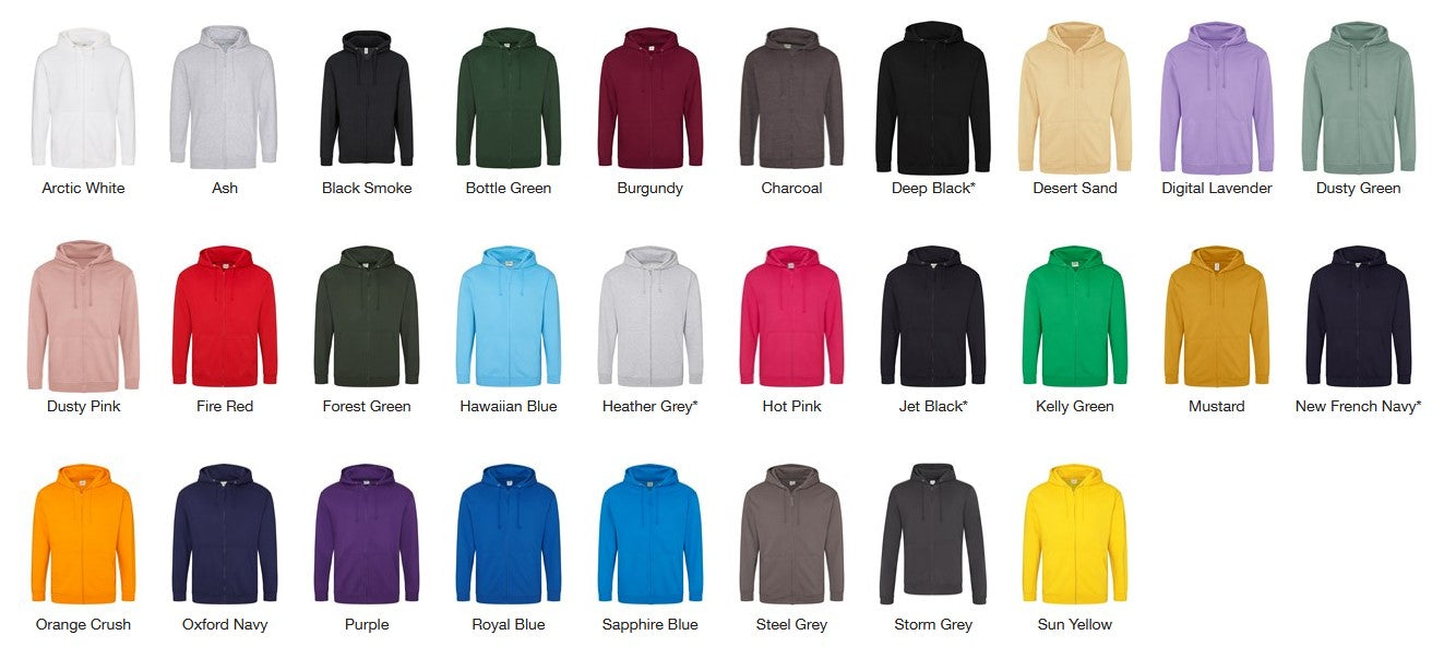8 x AWDis Zipped Hoodies - Incl. Logo + FREE Delivery