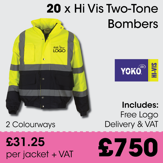 20 x YOKO Deluxe 2 Tone Bomber Jacket + FREE Print & Delivery