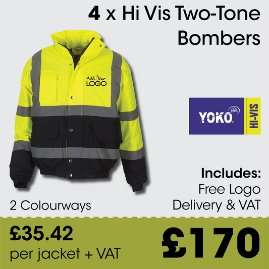4 x YOKO Deluxe 2 Tone Bomber Jacket + FREE Print & Delivery