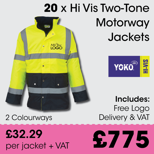 20 x YOKO 2 Tone Motorway Jacket + FREE Print & Delivery