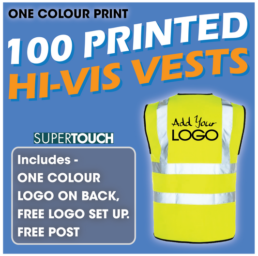 100 x Hi Vis Vest  - Incl. 1 Colour Logo + FREE Delivery