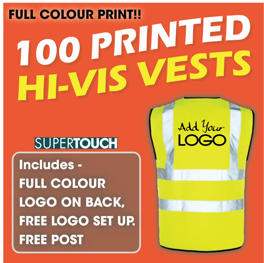 100 x Hi Vis Vest  - Incl. Full Colour Logo + FREE Delivery