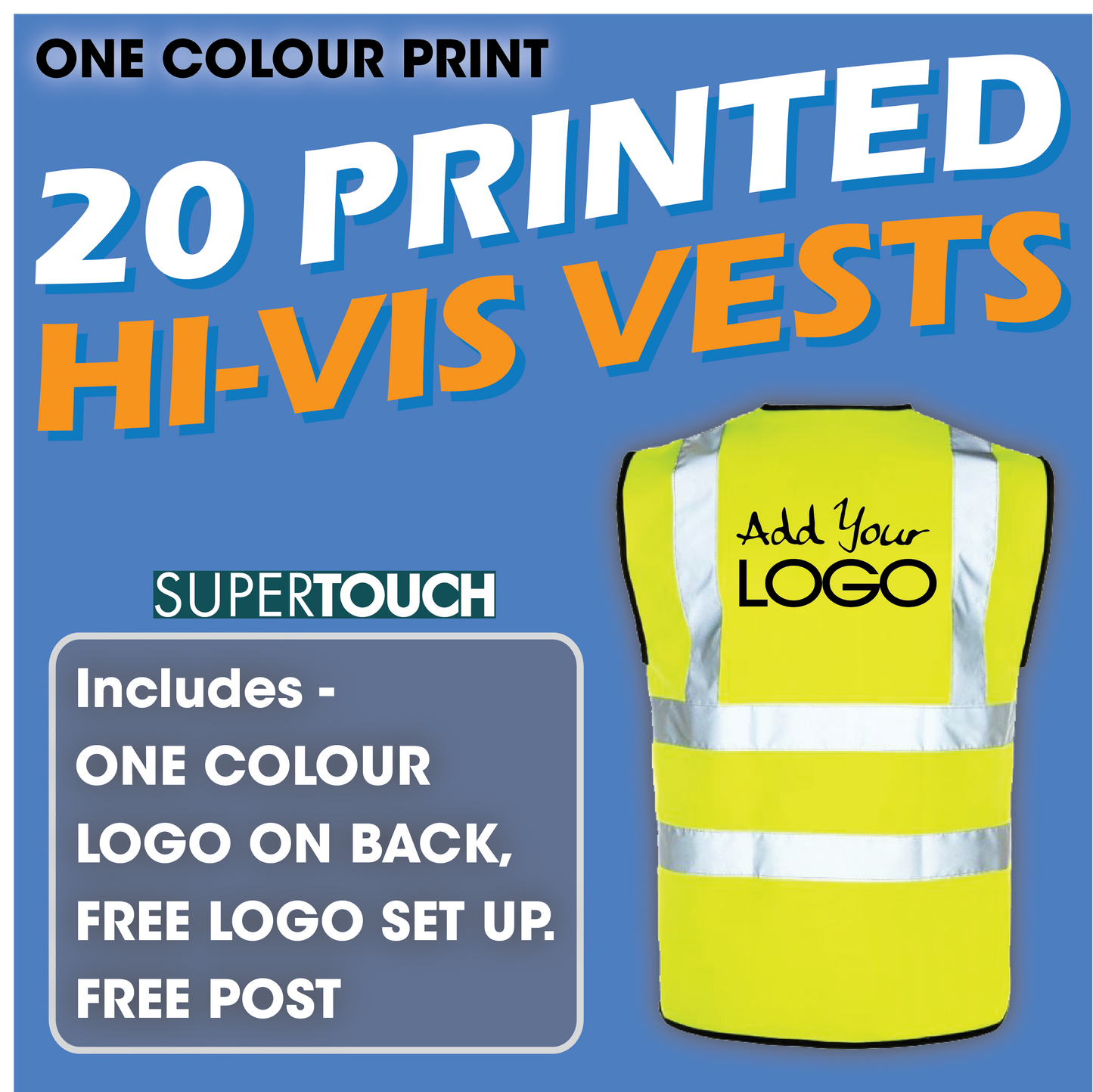 20 x Hi Vis Vest  - Incl. 1 Colour Logo + FREE Delivery
