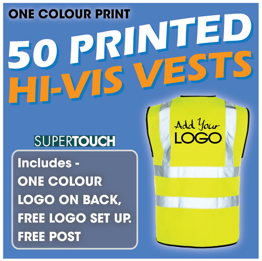 50 x Hi Vis Vest  - Incl. 1 Colour Logo + FREE Delivery