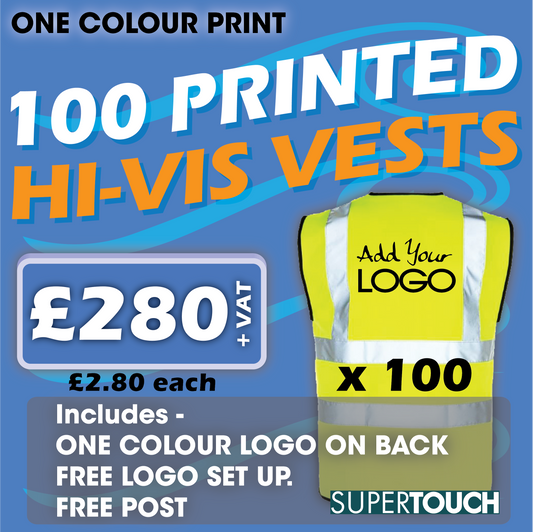 100 x Hi Vis Vest  - Incl. 1 Colour Logo + FREE Delivery