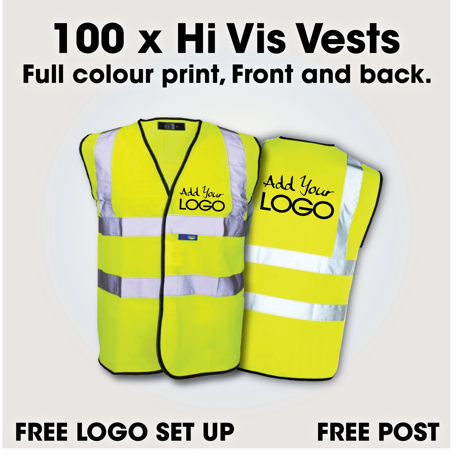 100 x Hi Vis Vest  - Incl. Full Colour Logo + FREE Delivery