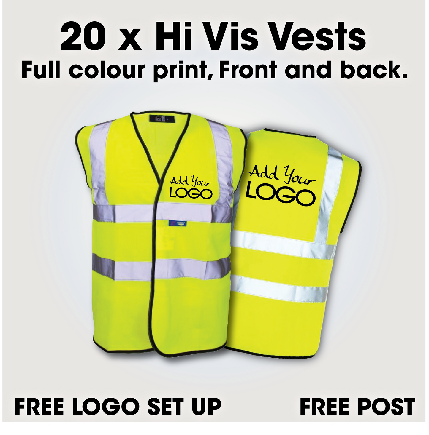 20 x Hi Vis Vest  - Incl. Full Colour Logo + FREE Delivery
