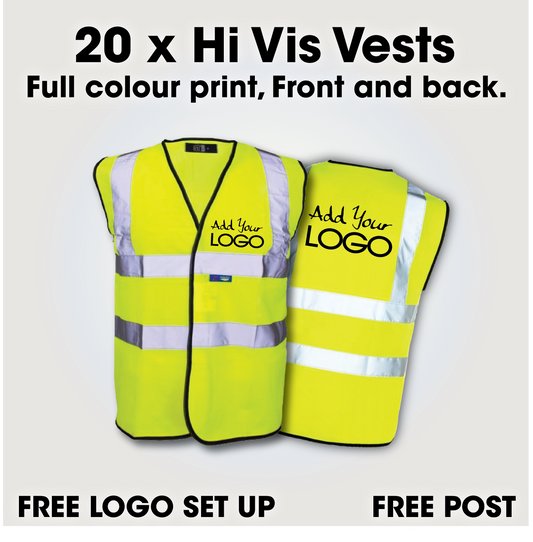 20 x Hi Vis Vest  - Incl. Full Colour Logo + FREE Delivery